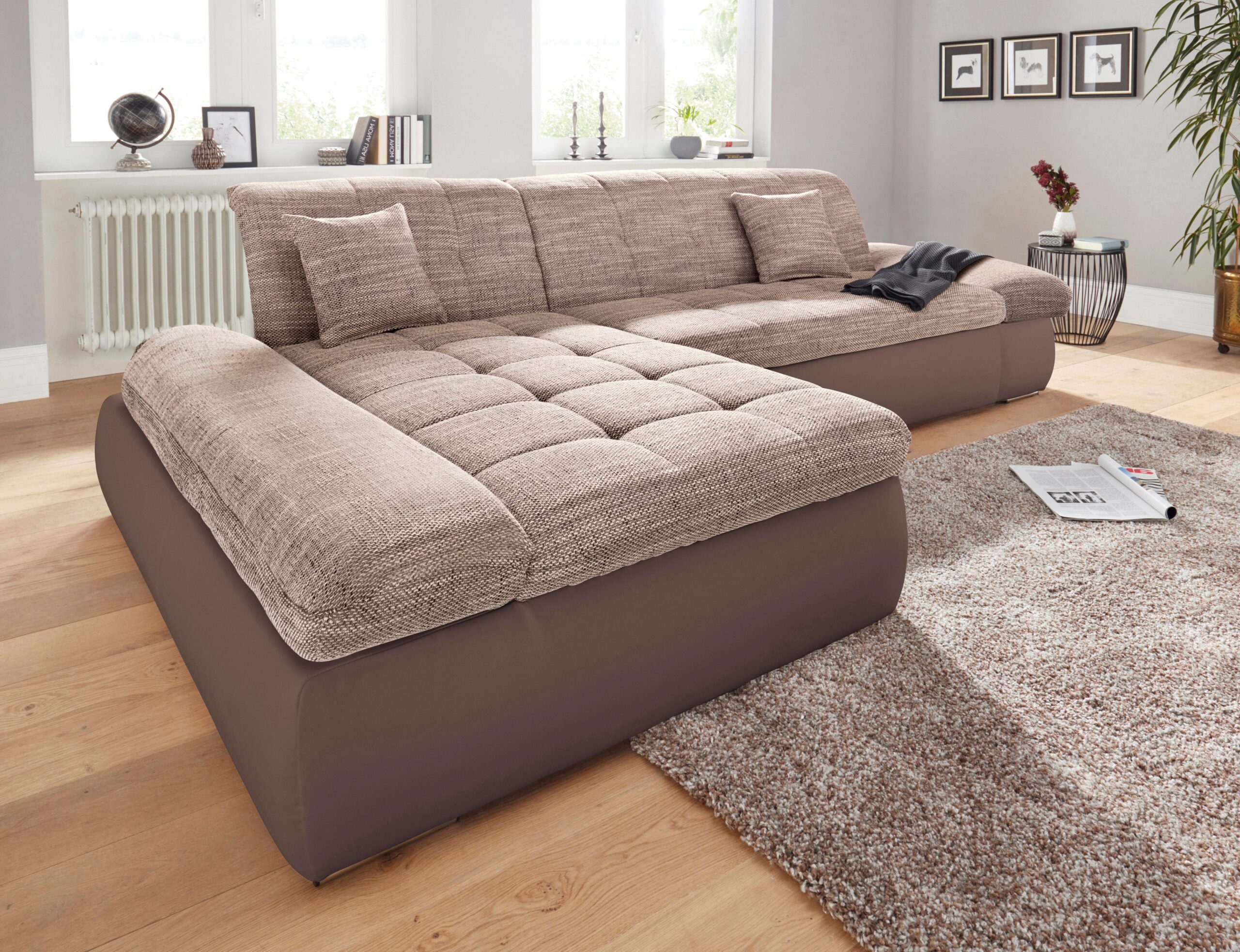 DOMO collection Ecksofa „PB Moric wahlweise mit Bettfunktion + Armteilverstellung, L-Form“, im XXL-Format, B/T/H:300/172/80 cm, feine Steppung