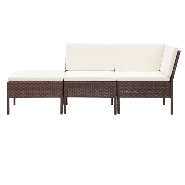 DOTMALL Big-Sofa 3-tlg. Garten Lounge Set mit Auflagen Polyrattan Braun