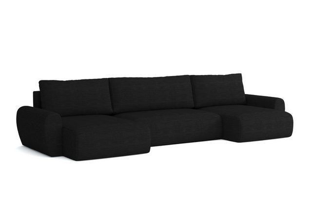 Deine Möbel 24 Big-Sofa HEIDI U 397 cm breit Ecksofa Sofa Wohnzimmer U-Couch Cord Samt, Grau Beige Dunkelgrau Anthrazit Graphit Schwarz Hellgrau 3 Teile, mit Bettkasten Stauraum Bettfunktion Schlaffunktion