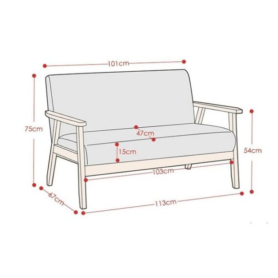 Dripex 2-Sitzer Stoffsofa Couch mit Holz Armlehnen Loungesofa, 113x67x75cm