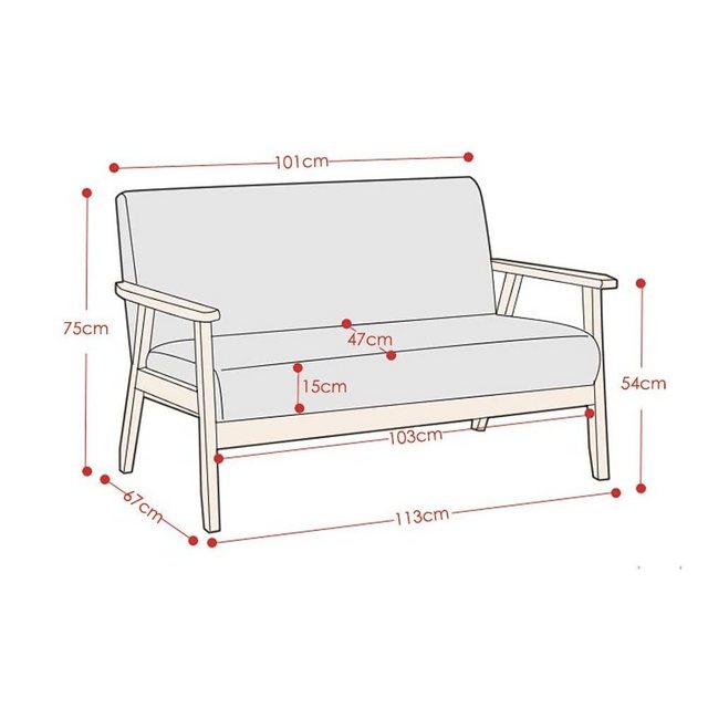 Dripex 2-Sitzer Stoffsofa Couch mit Holz Armlehnen Loungesofa, 113x67x75cm