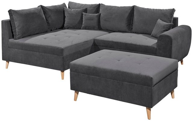 ED EXCITING DESIGN Ecksofa Calanda L-Form, mit Hocker, frei im Raum stellbar, Rücken- und Zierkissen