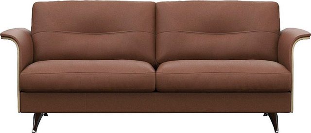 FLEXLUX 2,5-Sitzer Glow Sofa, Couch, Premium-Sitz: Kaltschaum & Federkern, Arml. geölte Eiche, Fuß Alu