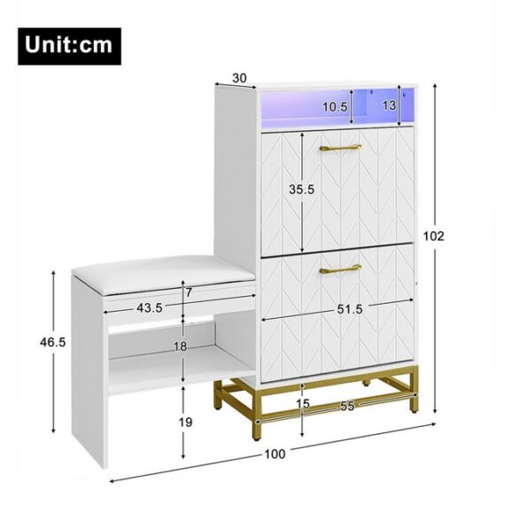 Furnishings Home Schuhschrank Weiß Eingangsschrank mit Hocker und LED-Licht (Set, Schuhschrank + Schuhwechselhocker)