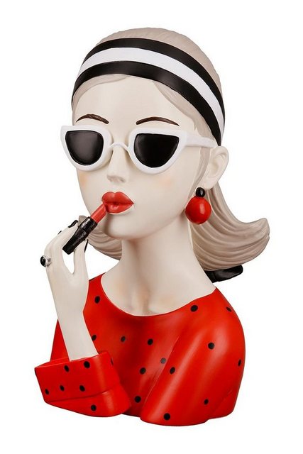 GILDE Dekoobjekt Poly Figur ‚Lady‘ – Elegante Dame mit rotem Lippenstift und Sonnenbril