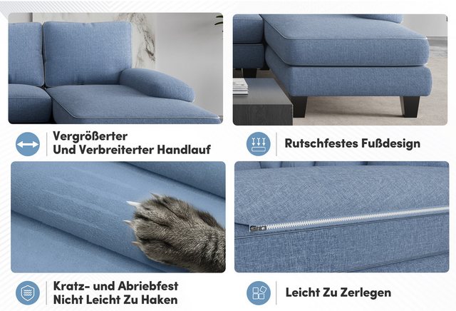 GUNJI Ecksofa Ecksofa mit Schlaffunktion, U-förmig L-förmiges Sofa mit Kissen, beige