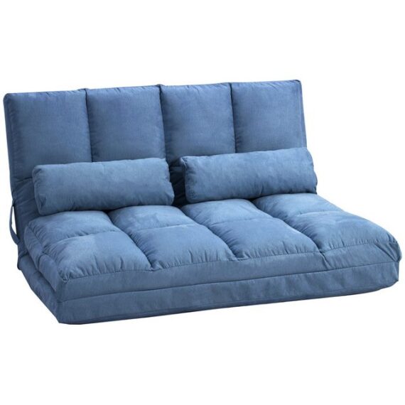 HOMCOM Sofa Bodenstuhl mit Rückenlehne, 3 Positionen Verstellbarer Sitzkissen, Klappbett 1 Teile, für Schlafzimmer, Wohnzimmer, Blau