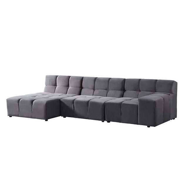 HOME DELUXE Sofa ORLENA – 306 x 75 x 148 cm, Links Anthrazit, Ecksofa, Samtstoff, Samtsofa, Modulsofa