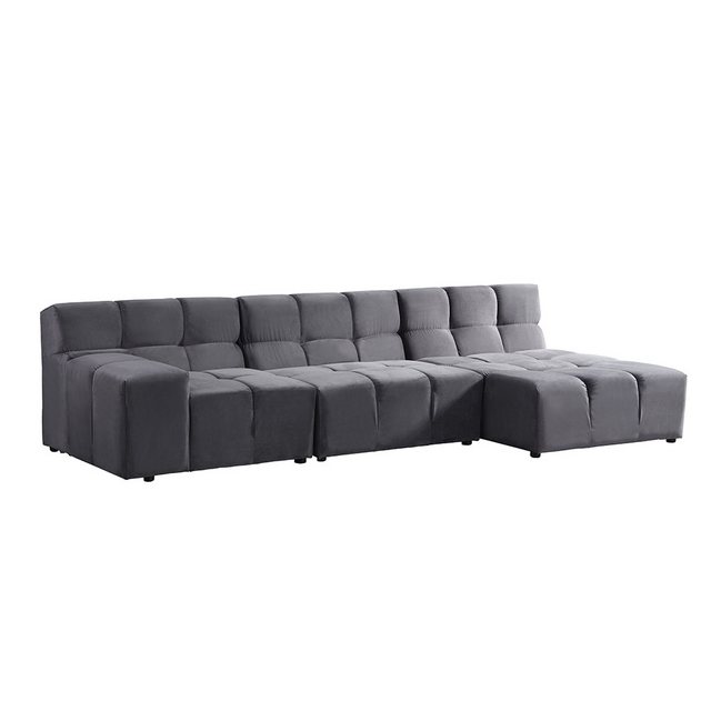 HOME DELUXE Sofa ORLENA – 306 x 75 x 148 cm, Rechts Anthrazit, Ecksofa, Samtstoff, Samtsofa, Modulsofa