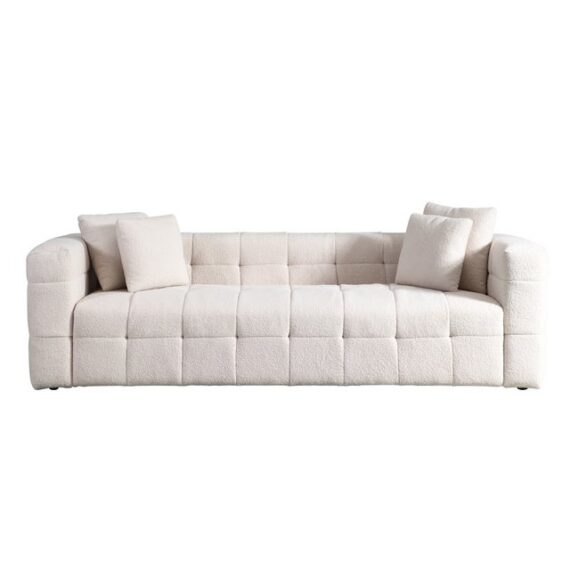 HOME DELUXE Sofa Teddy Sofa COMO - Beige 236 x 68 x 92 cm, mit Teddystoff & inkl. Zierkissen, 3 sitzer