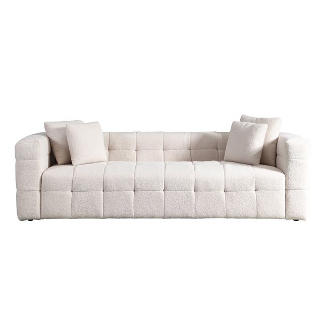 HOME DELUXE Sofa Teddy Sofa COMO – Beige 236 x 68 x 92 cm, mit Teddystoff & inkl. Zierkissen, 3 sitzer