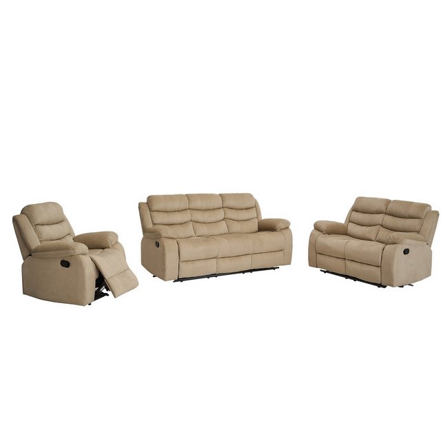 HTI-Living Ecksofa Sofagarnitur Mokka Kirwall, Set 3 Teile, Couch Zweisitzer Sessel mit Fußstütze