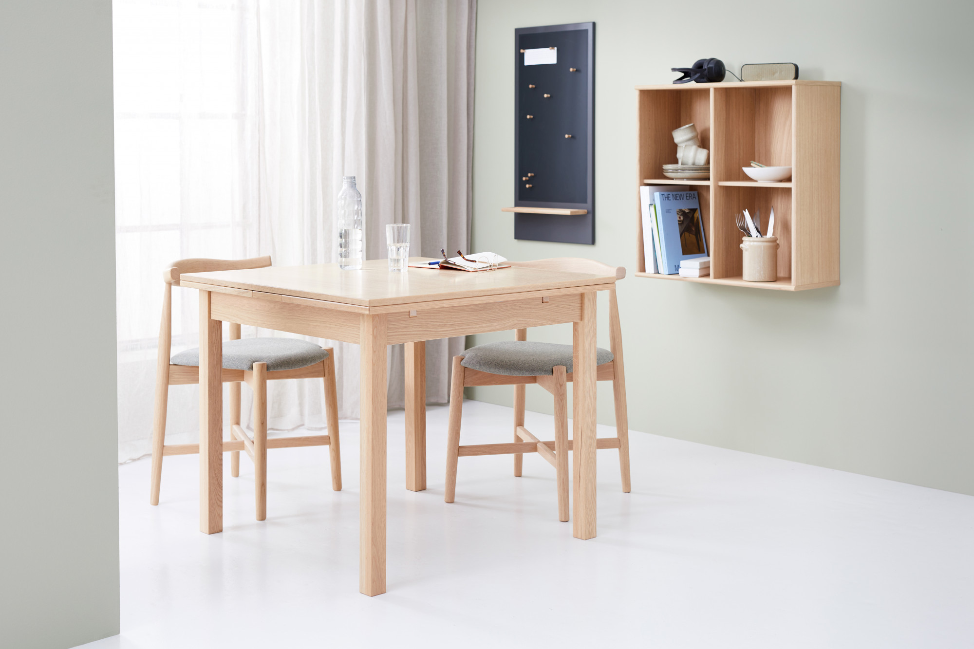 Hammel Furniture Essgruppe „Findahl/Basic by Hammel Dinex/Dora“, (Set, 3 tlg.), mit Dinex Esstisch 90(166)x90 und 2 Dora Stühle