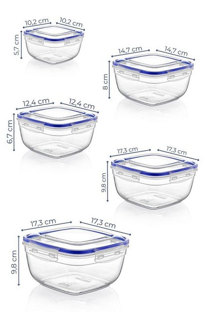 Hermia Concept Vorratsdose 100% PLASTIC, 17,3 x 17,3 x 9,8 cm / 2400 ml (1 Piece) M1135, (5-tlg)