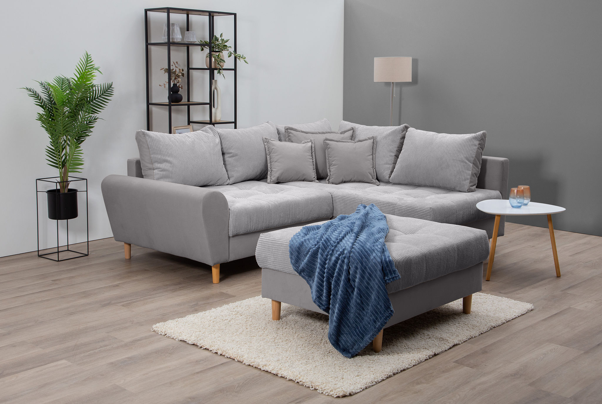 Home affaire Ecksofa „Rice L-Form“, (Set, mit Hocker), mit Bonnellfederkern, Hocker & Kissen, Ottomane beidseitig montierbar