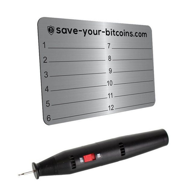 Hoopomania Graviergerät Hardware wallet seed phrase – 1 Edelstahl Platte (V4A) + Gravierstift, Set