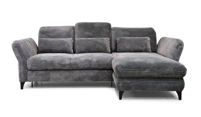 Hygger Möbelhaus Ecksofa Eva Schlafcouch mit Bettkasten Sofa Cord L-Form 253 cm, Wahlweise mit Bettfunktion, Bettkasten, Inkl. Sitztiefenverstellung, Kopfteilverstellung, Armteilverstellung, Hergestellt in Europa