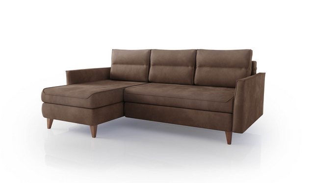 Hygger Möbelhaus Ecksofa Loki Sofa L Form Bettfunktion und Bettkasten, incl. 3 Kissen, Recamiere Wahlweise Links oder Rechts Bestellbar, Stellmaße 245×145 cm, Hergestellt in Europa