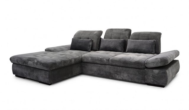 Hygger Möbelhaus Ecksofa Oregon L-Form mit Recamiere Links oder Rechts 300×200 cm, mit Bettfunktion 165×260 cm, incl. Sitztiefenverstellung, Kopfteilverstellung, Armteilverstellung, Hergestellt in Europa