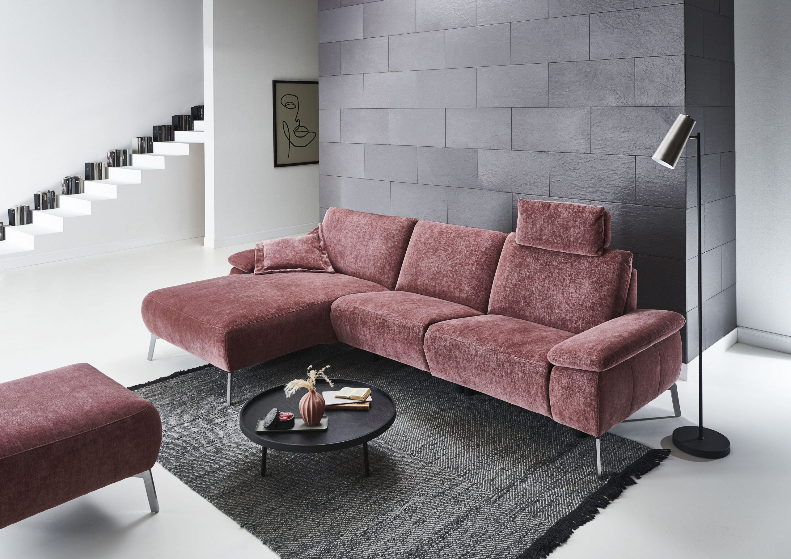 INOSIGN Ecksofa „Bellini L-Form“, teilmotorische Relaxfunktion an 1 Element, klappbare Armlehnen