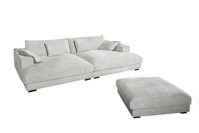 KAWOLA Big-Sofa MADELINE, Couch mit Hocker und 4 Zierkissen Cord verschiedene Farben 290×170 cm