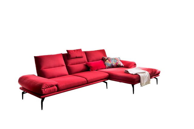 KAWOLA Ecksofa KIMI, 3-Sitzer Couch L-Form rechts Stoff rot