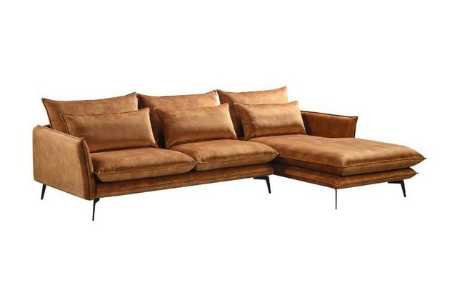 KAWOLA Ecksofa SKYE, Couch L-Form rechts Velvet cognac 293×175 cm