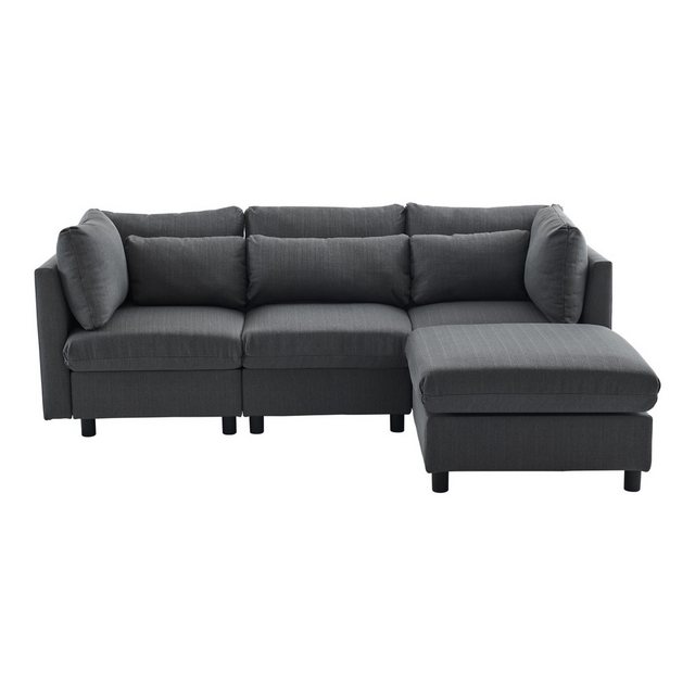 KLAM HOME 4-Sitzer Ecksofa Loungesofa Polstergarnitur Sofagarnitur für 3-4 Personen, Set 4 Teile, Ecksofa Moderne Sofa Set Polstersofa mit Hocker und Kissen