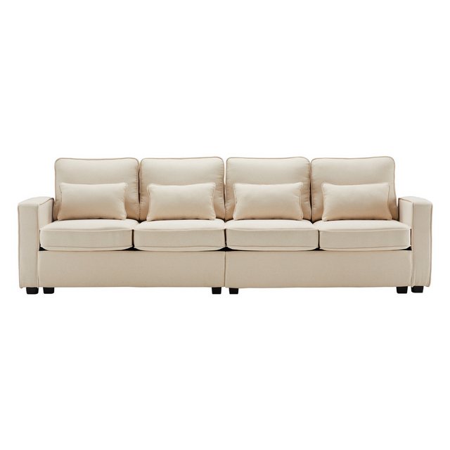 KLAM HOME Sofa 4-Sitzer-Sofa aus Leinenstoff Viersitzer-Sofa mit Armlehnentaschen, für Wohnzimmer Wohnung Büro