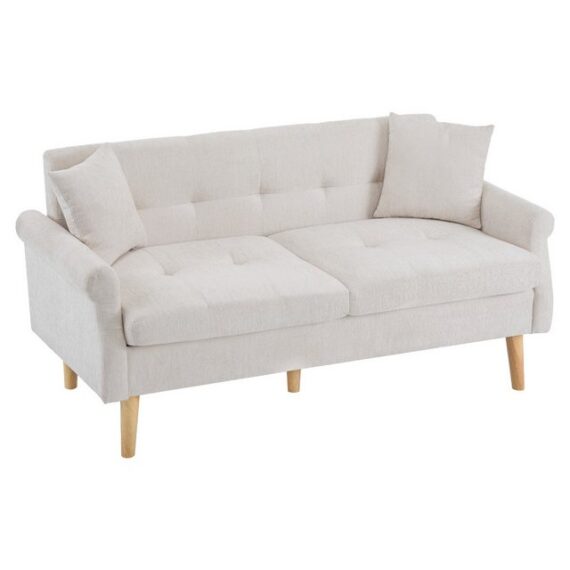 KLAM HOME Sofa Modernes Design Polstersofa mit dicken Kissen Holzbeinen und Armlehne, 2-Sitzer Chenille-Stoff Doppelsofa mit Relaxfunktion, geeignet für Wohnzimmer, Schlafzimmer, Wohnung