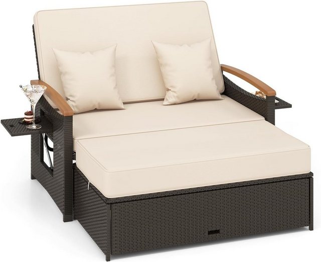 KOMFOTTEU Big-Sofa 3 in1 Rattan Sofabett, mit klappbare Seitenablage