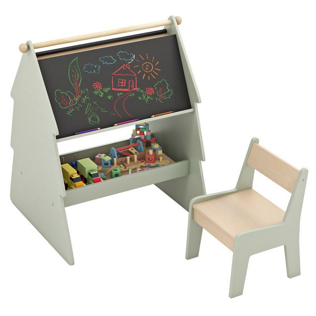 KOMFOTTEU Tafel, Kindertafel mit Stuhl, Spule & Ablagefläch