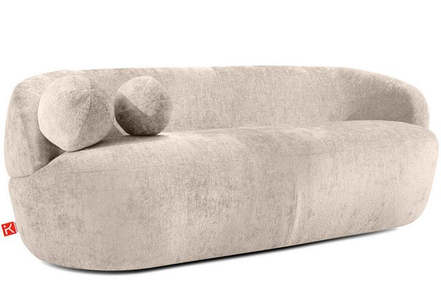 KONSIMO 3-Sitzer NELUM Sofa, Modern, organische Form, mit dekorativem Rundkissen, Chenille-Stoff, hergestellt in der EU