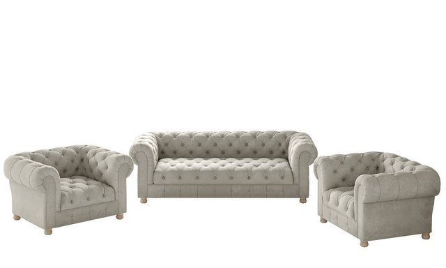 Kaiser Möbel Chesterfield-Sofa 3+1+1 Sofagarnitur, elegant, klassisch, in elegantem Whisper Stoff, Made in Europe