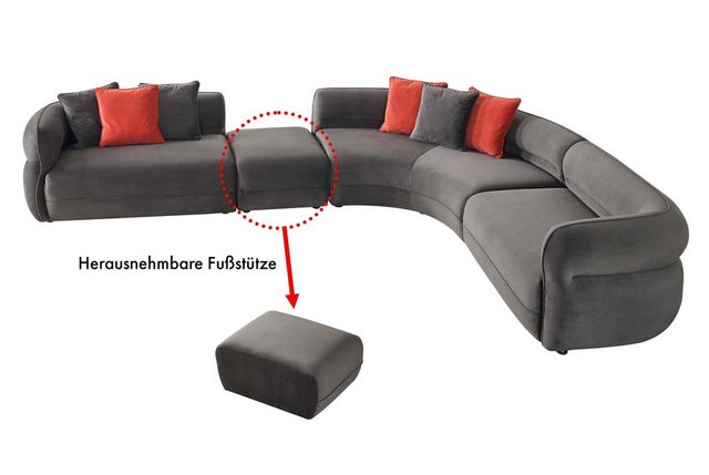 König der Möbel Ecksofa Manhatten L-Sofa individuell einstellbar, Wohnlandschaft mit gebogener Halbmond Form