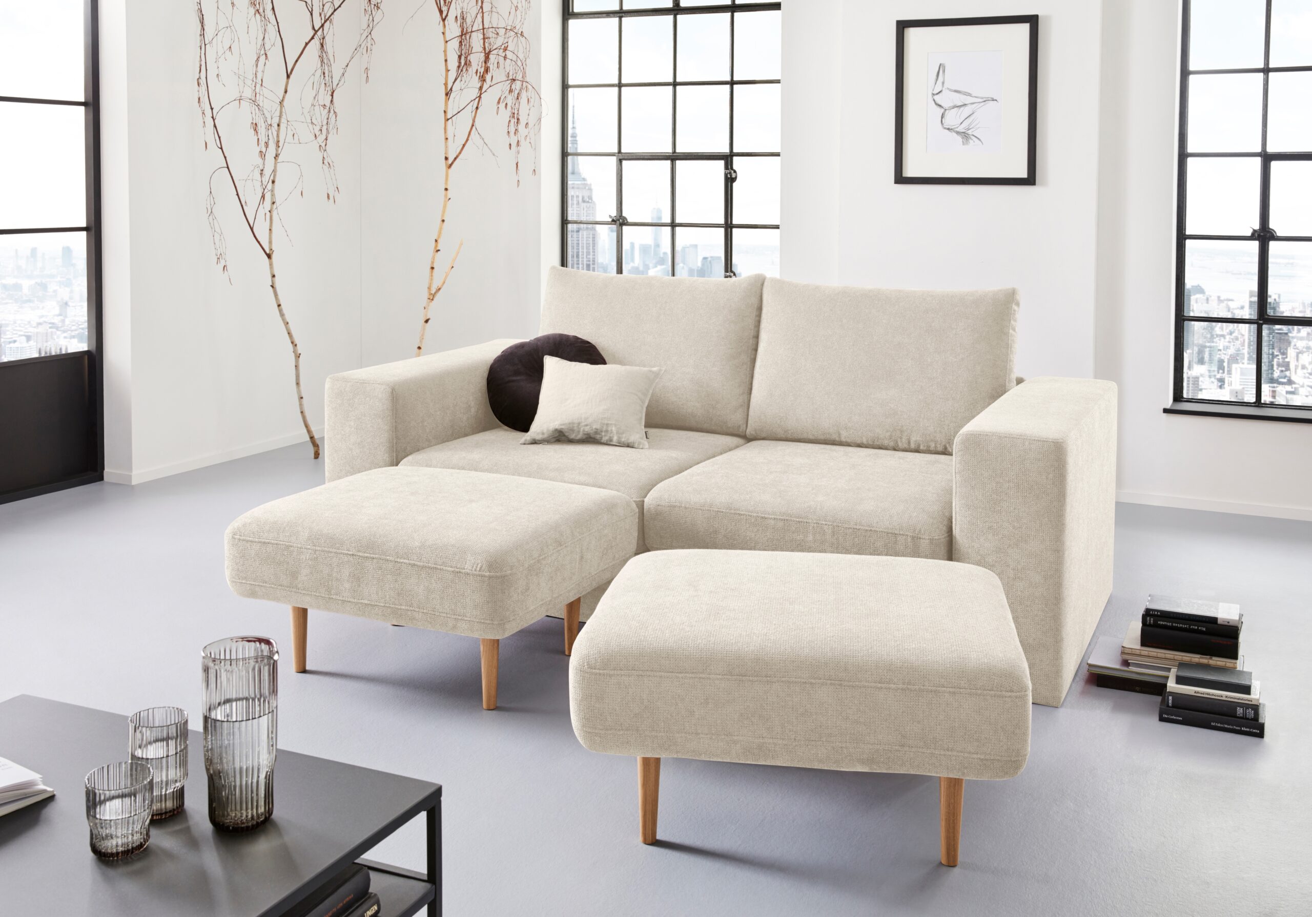 LOOKS by Wolfgang Joop 3-Sitzer „Looksv“, Verwandlungssofa: aus Sofa wird Sofa mit 2 Hockern