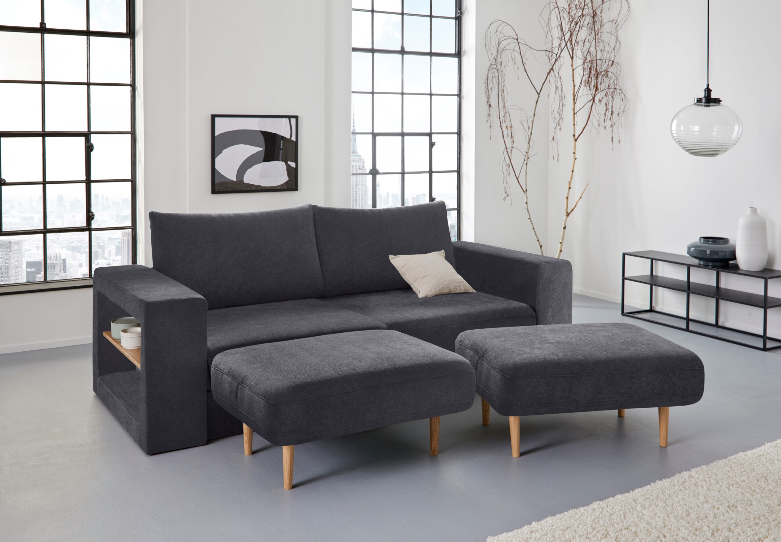 LOOKS by Wolfgang Joop 3,5-Sitzer „Looksvb“, Verwandlungssofa: aus Sofa wird Sofa mit 2 Hockern, mit Regalfunktion