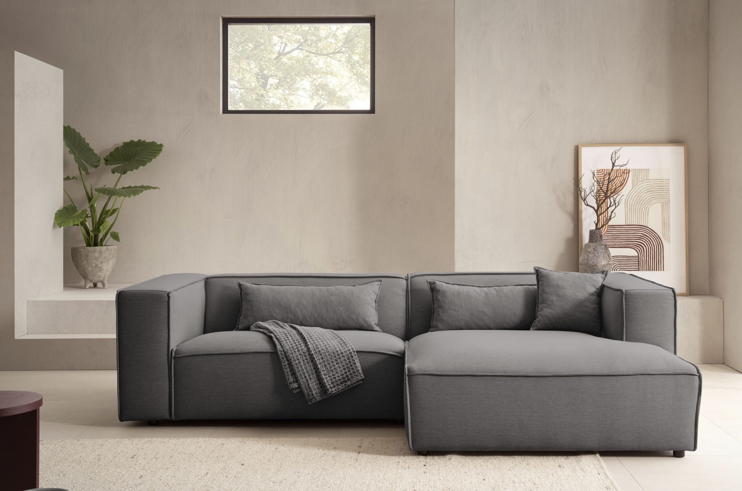 LeGer Home by Lena Gercke Ecksofa „PIARA mit Kedernaht in Cord oder Leinenoptik, moderne Couch in L-Form“, wahlweise Ottomane rechts/links, schwarze Füße, bequemer Sitzkomfort