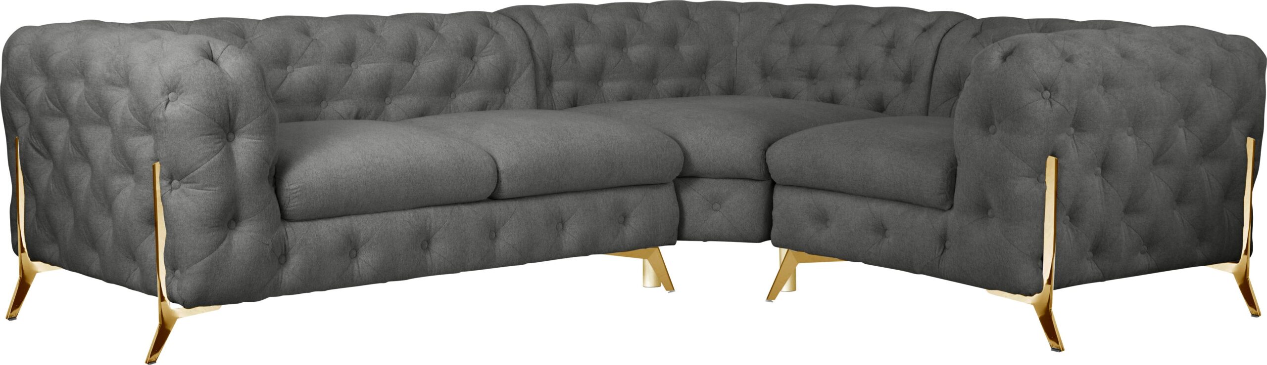 Leonique Chesterfield-Sofa „Amaury L-Form“, moderne Chersterfield-Optik, Breite 262 cm, Fußfarbe wählbar