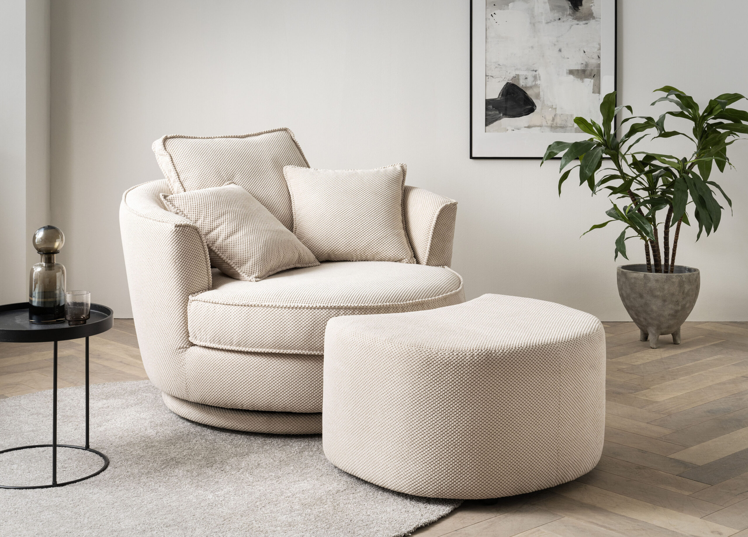 Leonique Drehsessel „MAISIE, Love Seat XXL Lese-Sessel, Big-Sessel mit Hocker,“, (2 St.), Set in MEGA CORD und Web-Velours, drehbar 360 Grad