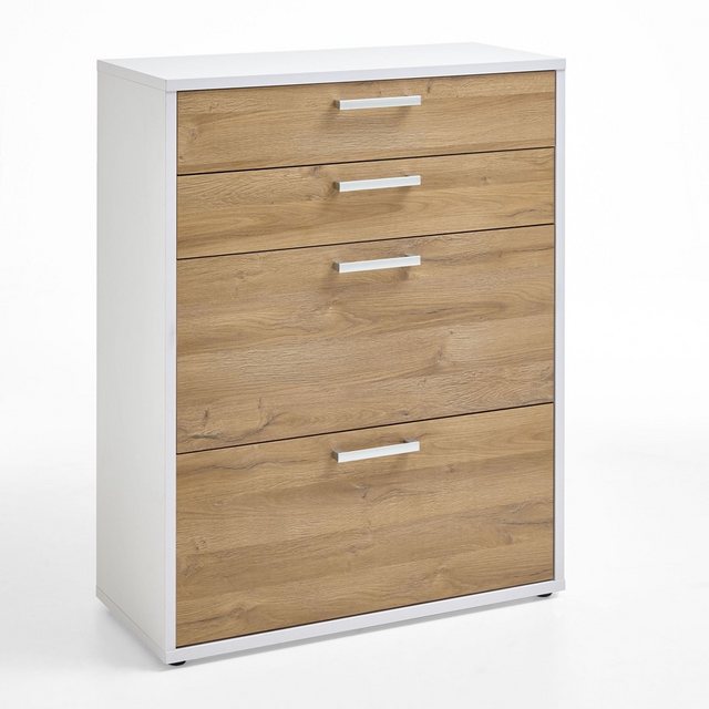 Lomadox Aktenschrank COLUMBUS-10 weiß matt & Alteiche Nb. mit Schubkasteneinsatz – 89/112,5/40cm