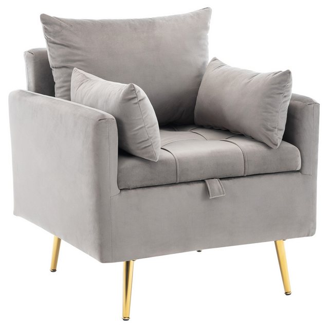 MC Star Sofa Moderner, minimalistischer Samtstuhl, Sessel, Ottomane mit Stauraum, Dekokissen und Armlehnen-Loungesessel mit goldenen Metallbeinen