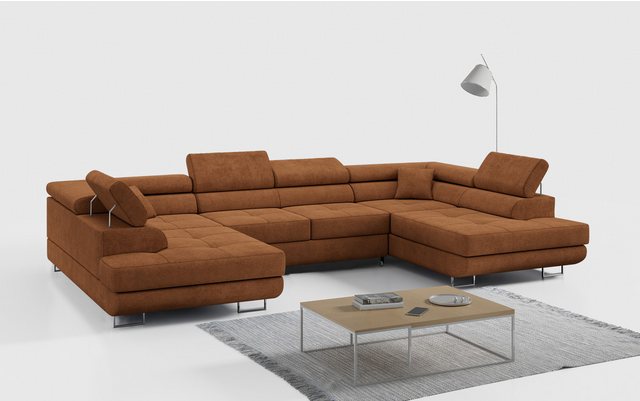 MKS MÖBEL Ecksofa GUSTAW U, Set, Wellenfedern, T30-Schaum, Bettkästen, Kopfstützen, Wohnzimmer – Wohnlandschaft, U-Form Couch mit Schlaffunktion