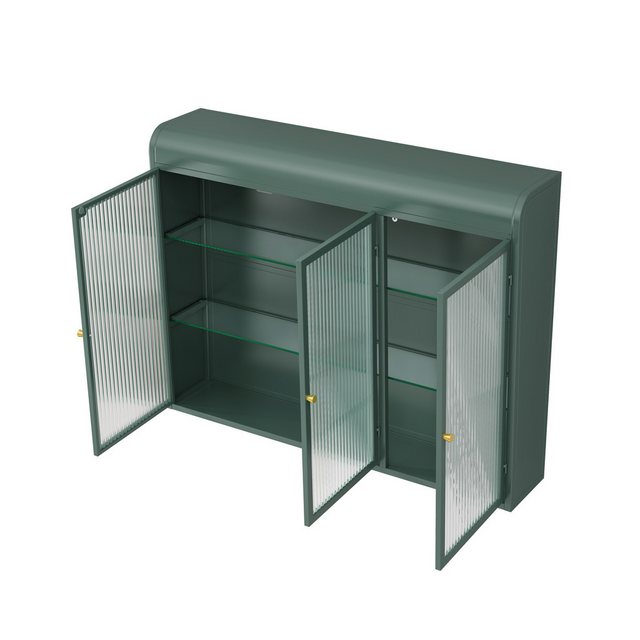 MODFU Aktenschrank Wandschrank,Stauraumschrank,Hängevitrine (Aktenschrank,mit gewölbtem Design, ideal für Küche, Wohnzimmer und Bad – Vielseitiger Stauraum und einfache Wandmontage für moderne Haushalte, Eleganter 3-türiger)