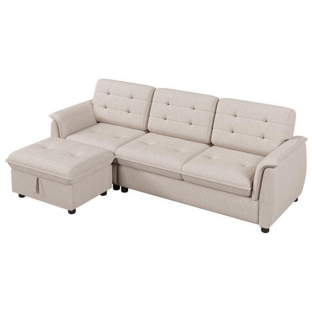 MODFU Ecksofa 3-Sitzer mit Hocker, L-förmig Sofagarnitur, Loungesofa, mit Ottoman Aufbewahrung