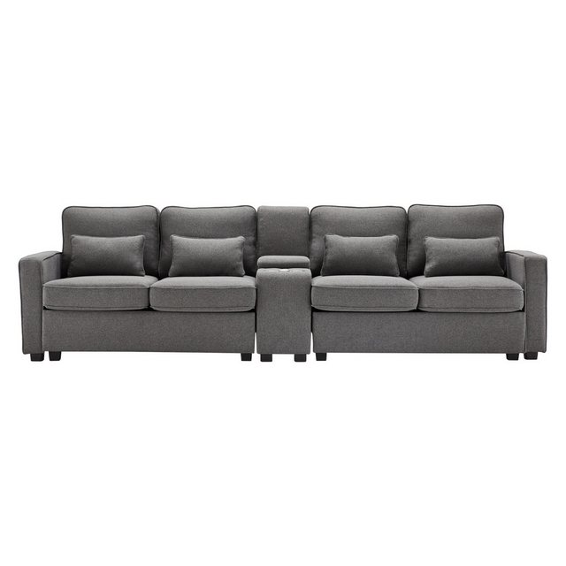 Merax 4-Sitzer mit Seitentaschen und Getränkehälter, XXL-Sofa mit USB,Chaiselounge,Polstermöbel mit Zierkissen