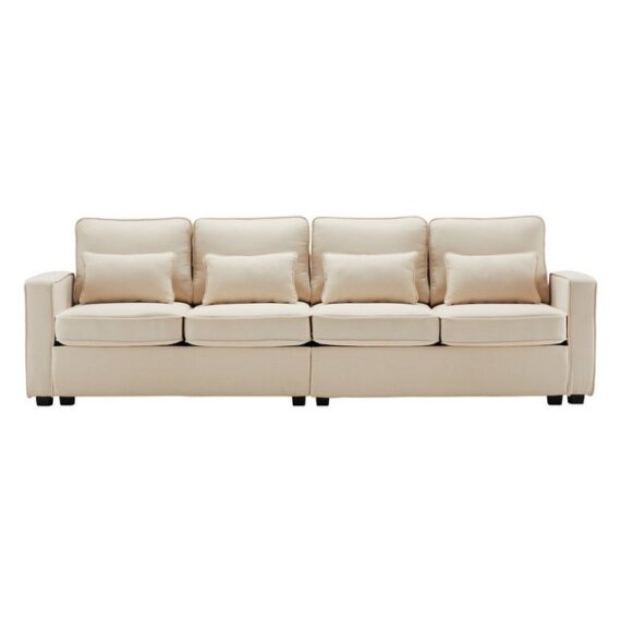 Merax 4-Sitzer mit Seitentaschen und Zierkissen, XXL-Sofa mit Leinenbezug,Chaiselounge,Polstermöbel