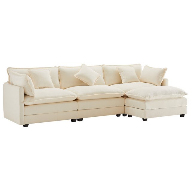 Merax Sofa L-förmiges Ecksofa aus Chenille-Stoff, mit Relaxfunktion, Geeignet für 3-4 Personen, Loungesofa Sofagarnitur modulare Couch mit Fußhocker und Kissen