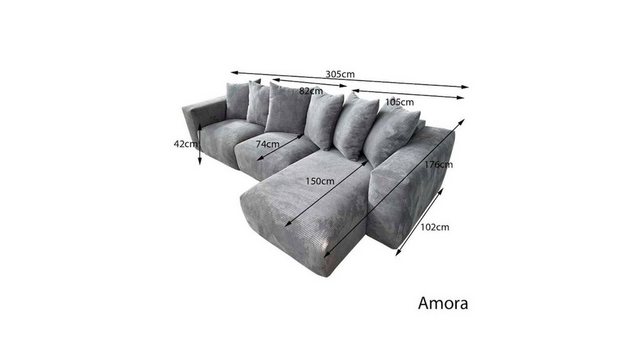 Möbeldreams Ecksofa Amora Grau, Cordstoff, Samt, Couch in L-Form