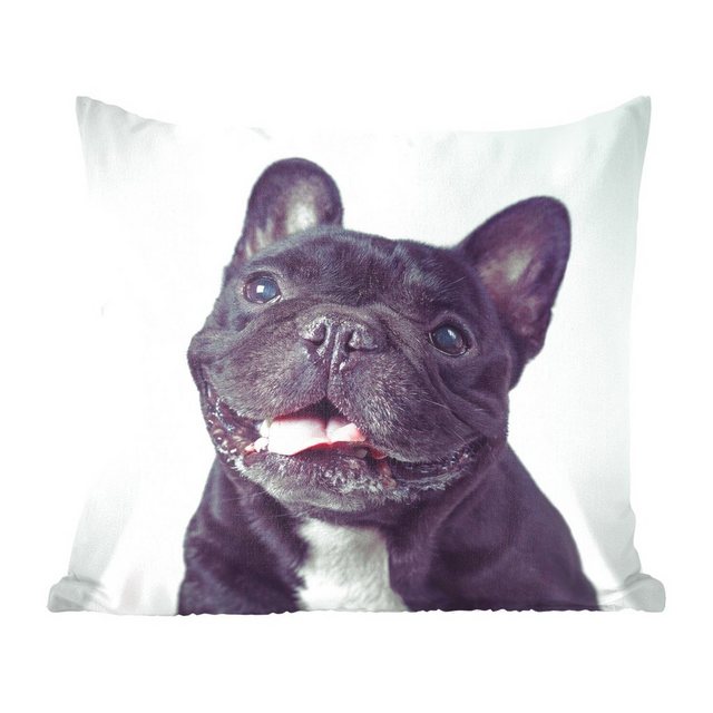 MuchoWow Dekokissen Französische Bulldogge – Schwarz – Stuhl, Zierkissen mit Füllung für Wohnzimmer, Sofakissen, 40×40 cm